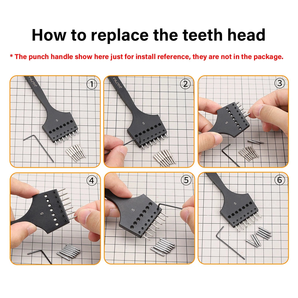 WUTA Austauschbare Rundloch- & French-Style Schlagköpfe – 20-teiliges Zubehörset für 3. Generation Leder Stichwerkzeuge