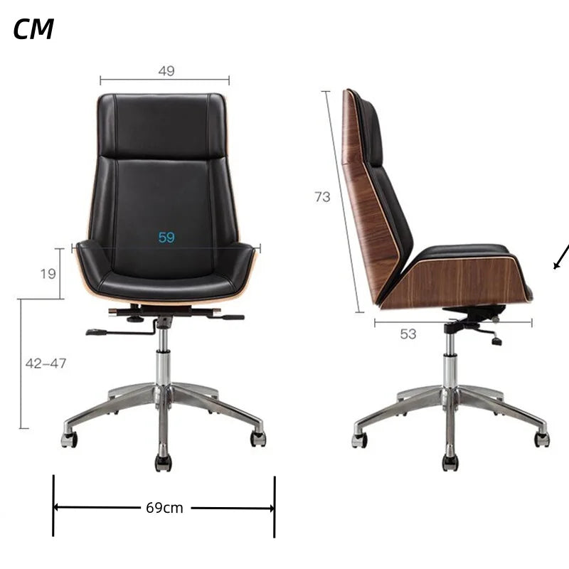 Highback Leder Bürostuhl mit Plywood-Rahmen – Ergonomischer Executive Drehstuhl mit weicher Lederpolsterung & Rollen für langes Sitzen