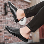 Herren Sommer Loafer aus echtem Leder – Atmungsaktive Half-Slipper Slip-On Driving Shoes, Bequeme Casual Schuhe für Alltag & Freizeit