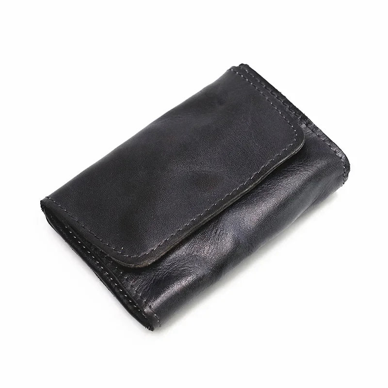 Genuine Leather Herren Geldbörse – Vintage Kurzbörse aus echtem Rindsleder, Handgefertigter Kartenhalter & Münzfach