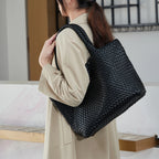 Woven Tote Bag für Damen – Veganes Leder, Große Schultertasche & Strandtasche, Vielseitige Reise- und Alltagstasche