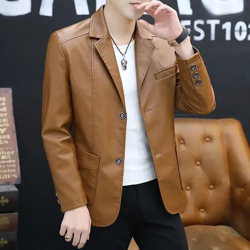 Herren Lederblazer im Korean Style – Eleganter Frühlings- & Herbstblazer für modebewusste Gentlemen