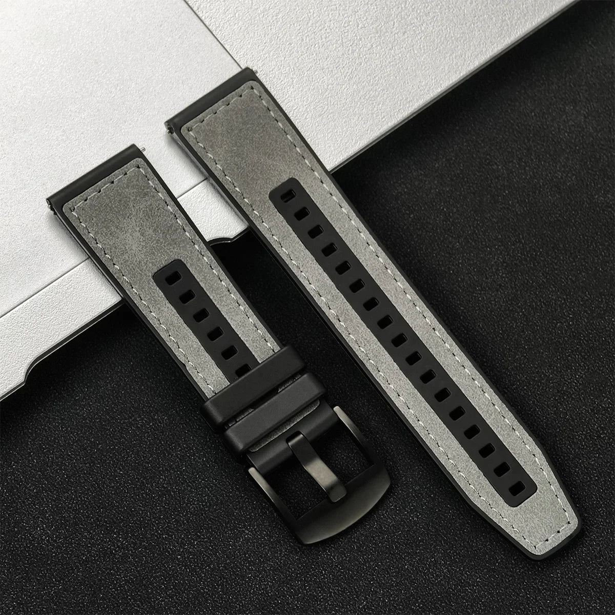 22 mm Leder-Silikon Uhrenarmband für Huawei Watch GT5 / GT5 Pro / GT4 & Samsung Galaxy Watch – Robustes Hybrid Ersatzarmband für 46 mm & 45 mm Modelle