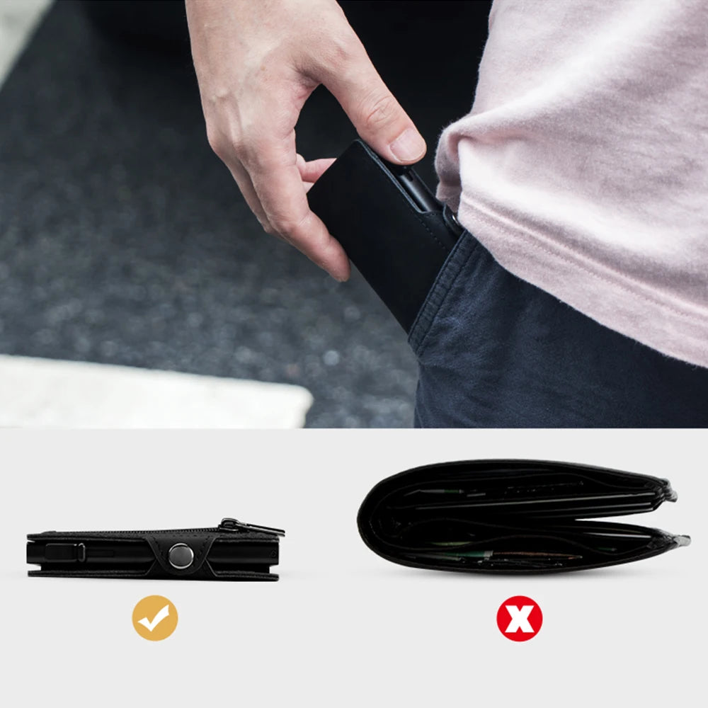 CASEKEY Smart Wallet Pink – Slim Minimalist Leder Geldbörse mit RFID-Schutz, Pop-Up Kartenhalter & Reißverschlussfach