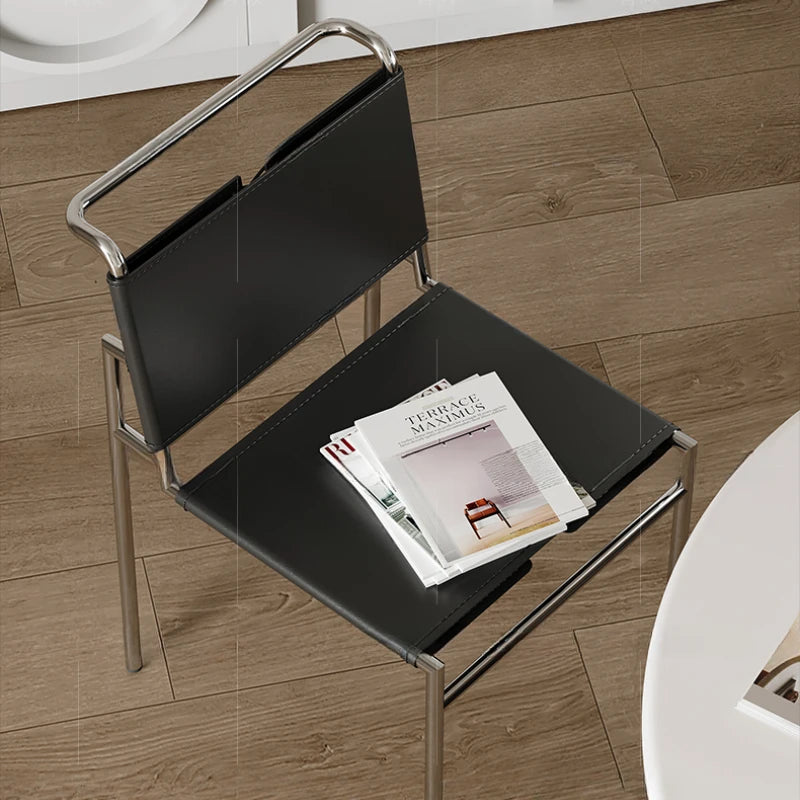 Nordischer Design-Esszimmerstuhl aus braunem Lederlook & Edelstahl – Moderner Luxus-Dining Chair für Küche & Esszimmer