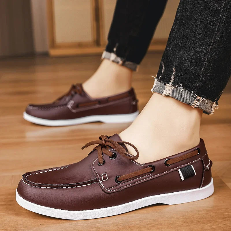 Braune Retro Leder Mokassins für Herren – Business Casual Slip-On Loafer, Designer Driving Shoes in Übergrößen bis 48