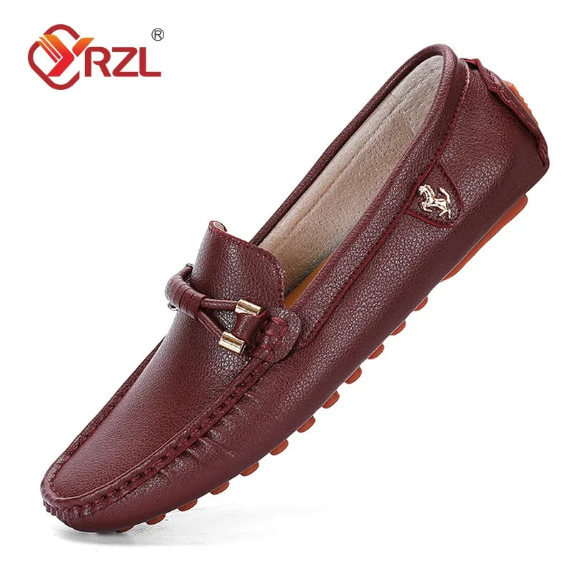 YRZL Herren Loafer Slip-On – Atmungsaktive Moccasins aus PU Leder in Weinrot, bequeme Driving Shoes bis Größe 48