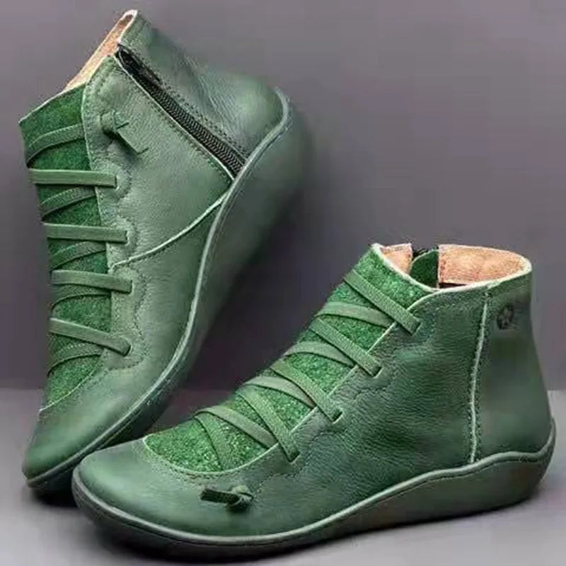 Damen Schneestiefel Knöchelhoch – Warme Winter Ankle Boots mit Schnürung, flachem Absatz & Vintage-Design