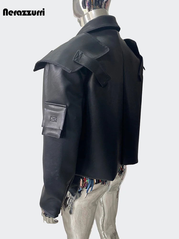 Nerazzurri Herren PU-Lederjacke kurz – Coole Emo &amp; Streetstyle Blazer-Jacke mit Reißverschluss et 3D-Taschen pour Frühling &amp; Herbst