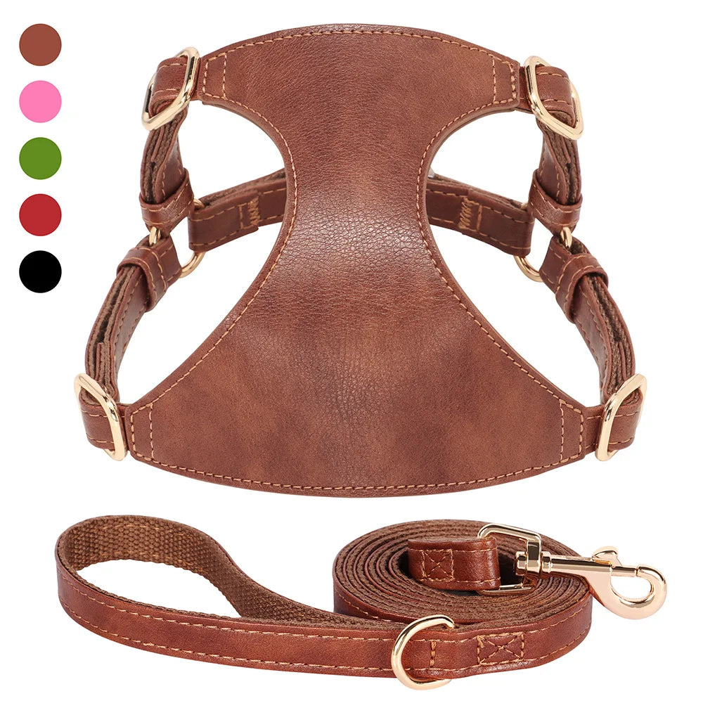 Kleines Hunde- & Katzengeschirr mit Leine aus weichem PU-Leder – Bequemes Vest-Geschirr-Set für Welpen, kleine & mittelgroße Hunde (Chihuahua, Mops)