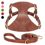 Kleines Hunde- & Katzengeschirr mit Leine aus weichem PU-Leder – Bequemes Vest-Geschirr-Set für Welpen, kleine & mittelgroße Hunde (Chihuahua, Mops)