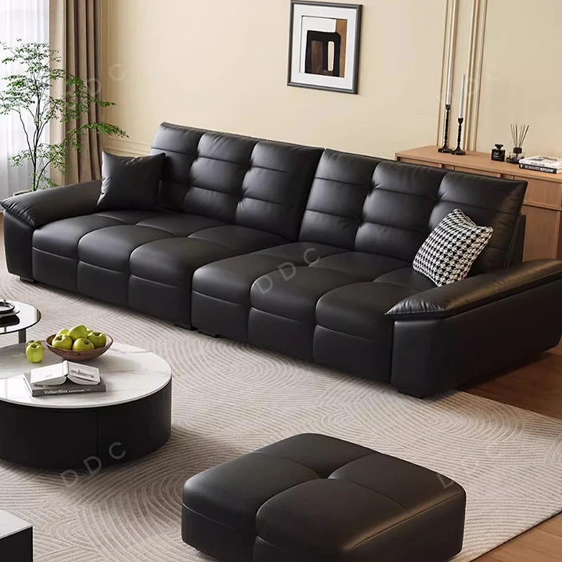 Luxus Sofa in Schwarz aus Echtleder – Italienisch inspiriertes, modernes Designer-Sofa mit Massivholzrahmen