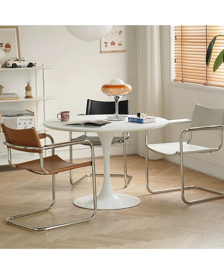 Sillón S34 – Freischwingender Bauhaus Armlehnstuhl aus PU Sattelleder &amp; Edelstahl für Wohnzimmer