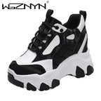 Damen Plateau Sneaker 9,5 cm – Chunky Lederoptik Sneakers mit extra hoher Sohle für Fashion &amp; Alltag