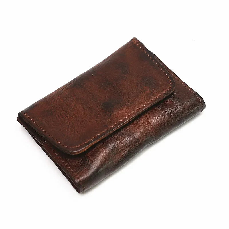 Genuine Leather Herren Geldbörse – Vintage Kurzbörse aus echtem Rindsleder, Handgefertigter Kartenhalter & Münzfach