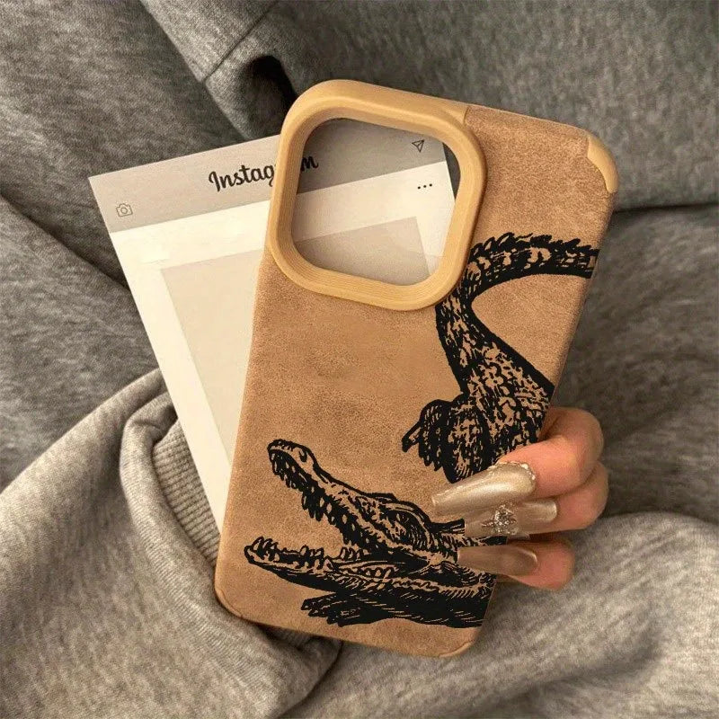 Schwarze iPhone Hülle im Krokodil-Look – Matte TPU Handyhülle in Lederoptik für iPhone 17, 16 Pro Max, 16 Plus, 15, 14, 13, 12, 11, XS, XR & XS Max
