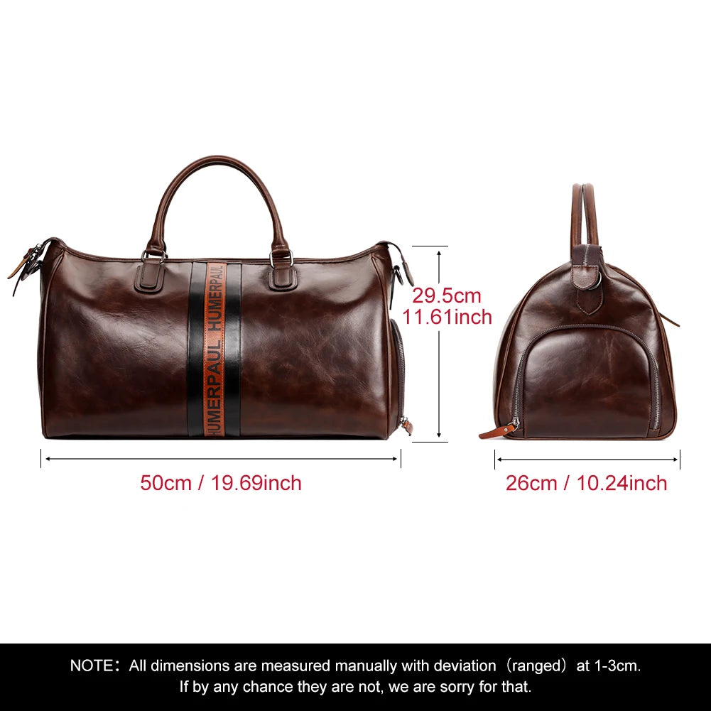 HUMERPAUL Herren Leder Weekender Bag – Große Vintage Reise Duffle Bag aus echtem Rindsleder mit Schuhfach für Business und Kurztrips