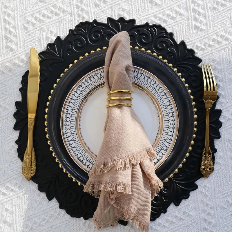 Runde schwarze Kunstleder Tischsets – Geprägte Luxus-Platzmatten, wasserdicht & rutschfest für Esstisch, Café & Küche (1/2/6 Stück)