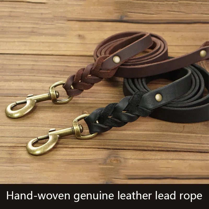 Geflochtene Leder Hundeleine – Lange, robuste Trainings- & Spazierleine für mittelgroße und große Hunde in Schwarz
