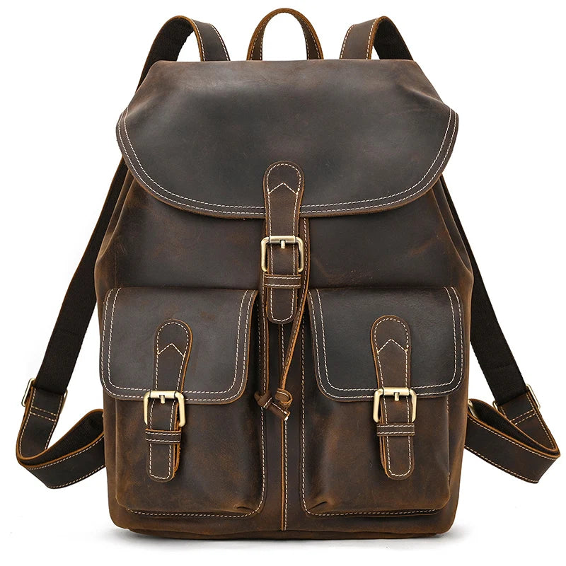 LUUFAN Vintage Leder Rucksack Herren – Crazy Horse Bucket Backpack aus echtem Rindsleder mit großem Stauraum