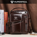 HUMERPAUL Herren Leder Messenger Bag – Vintage Crossbody Umhängetasche mit Mehreren Fächern für Business & Alltag