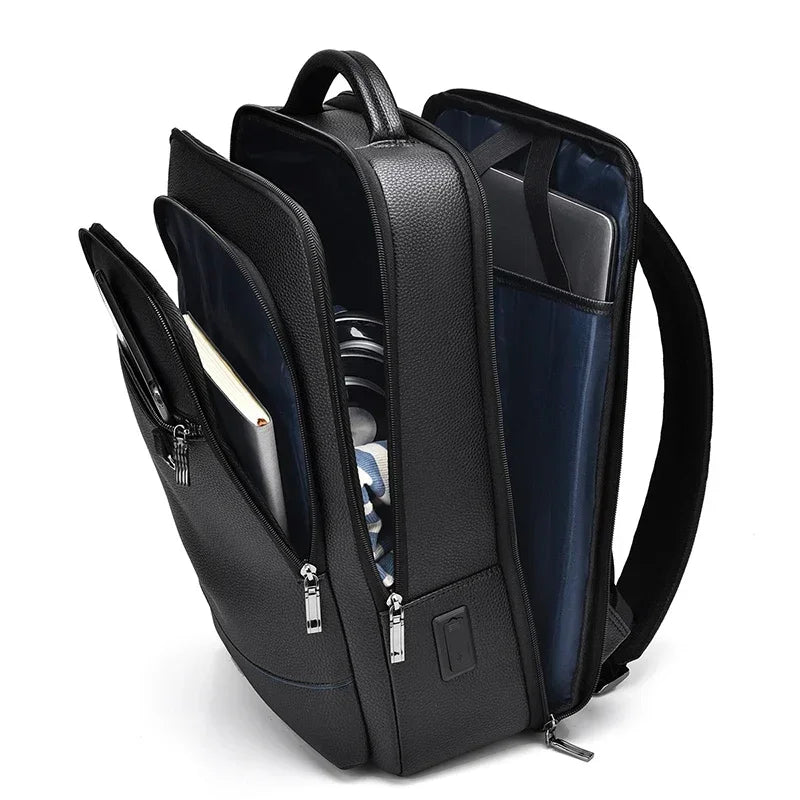 Executive PU-Leder Rucksack für Herren – USB-Ladefunktion, Business & Office Laptop-Backpack, Reisetasche