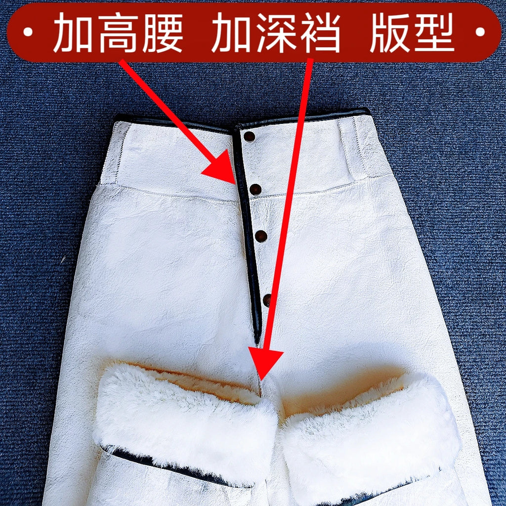 Herren Schaffell-Lederhose 2025 mit hohem Bund – Warme Echtlederhose aus Lammleder, winterfeste Casual Lederhose