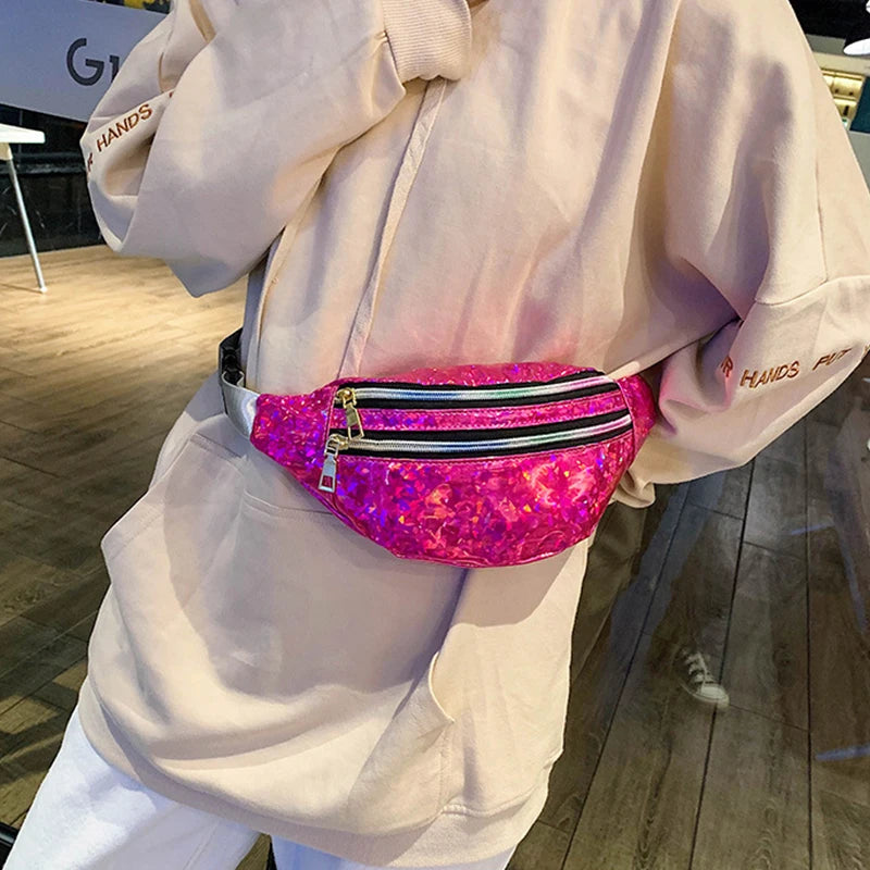 Yogodlns Holografische Fanny Pack – Laser PU-Leder Bauchtasche für Damen, Hologram Waist Bag & Crossbody Hip Bag