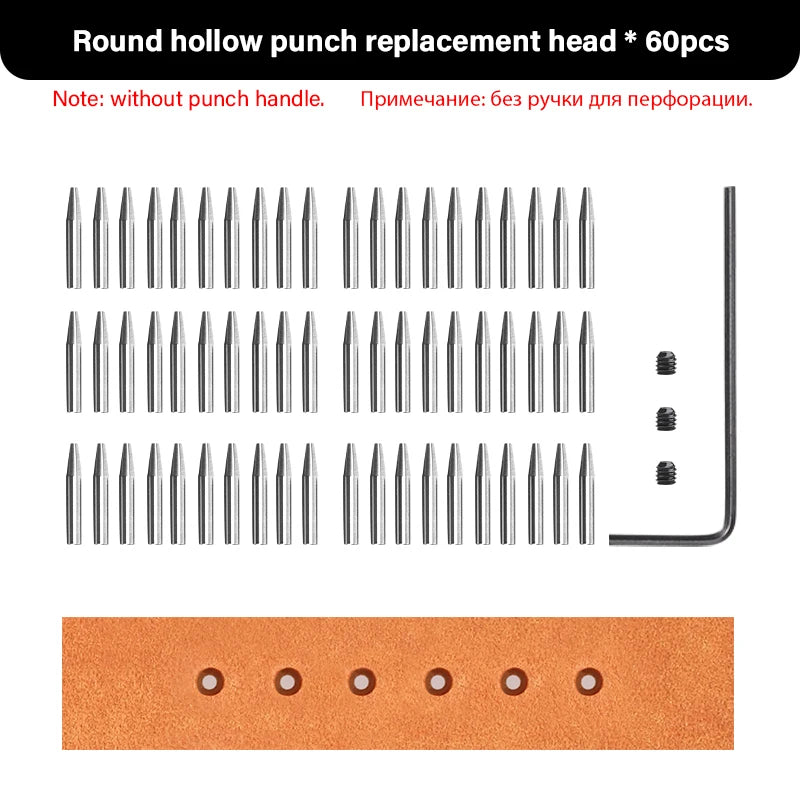 WUTA Austauschbare Rundloch- & French-Style Schlagköpfe – 20-teiliges Zubehörset für 3. Generation Leder Stichwerkzeuge