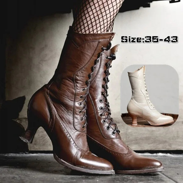 British Punk Damen Ritterstiefel – Botines retro de cuero de PU con forma de caballero, estilo spitzer y acabados en estilo caballero