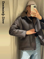 Chaqueta de cuero sintética reversible para mujer con lana de lana – Chaqueta estilo streetwear con chaqueta reversible y botones para hierbas e invierno 
