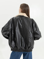 Veste d'hiver en cuir pour femme avec laine optique – Veste de moto chaude en PU avec revers, style motard vintage 