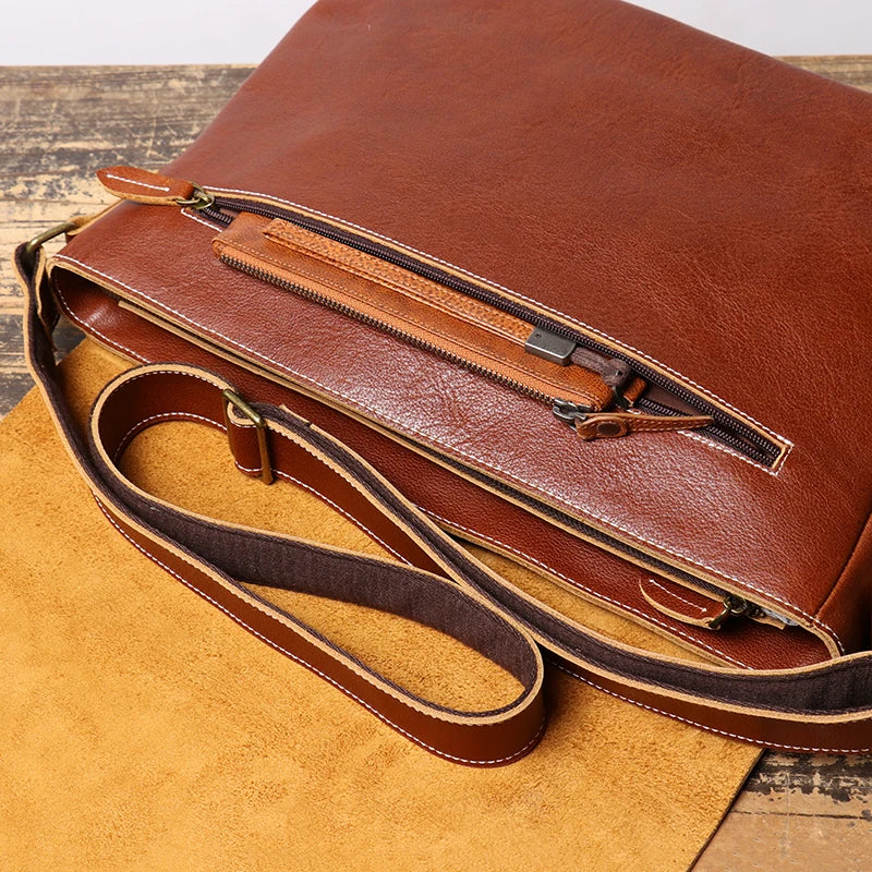 LEATHFOCUS Herren Leder-Umhängetasche – Top-Layer Cowhide Messenger Bag für 15-Zoll Laptop & Business
