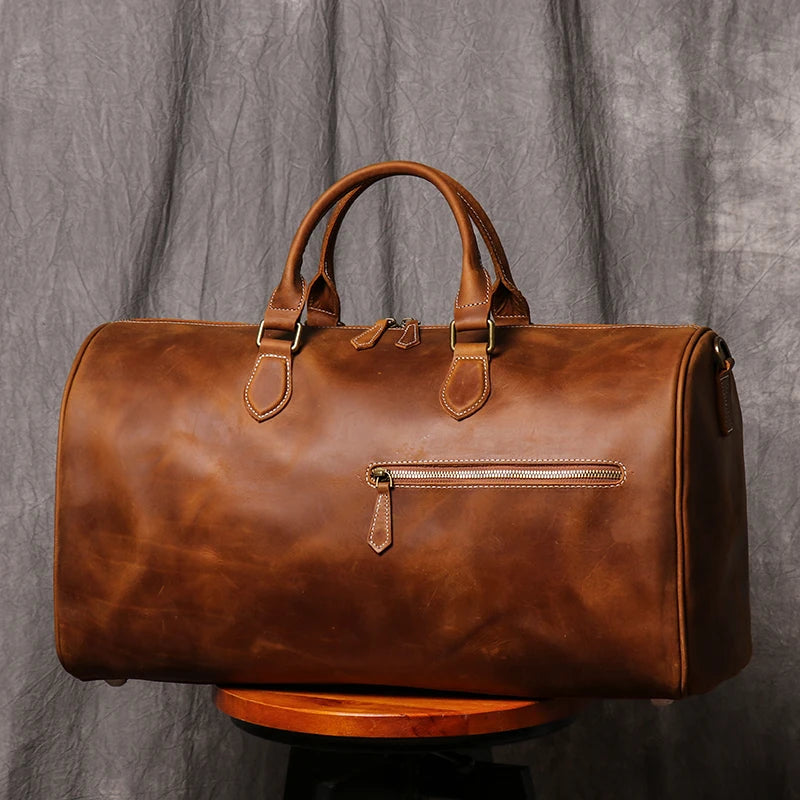 LEATHFOCUS Vintage Leder Reisetasche aus echtem Rindsleder - Bolso grande Crazy Horse Duffle con laptopfach para mujeres y hombres