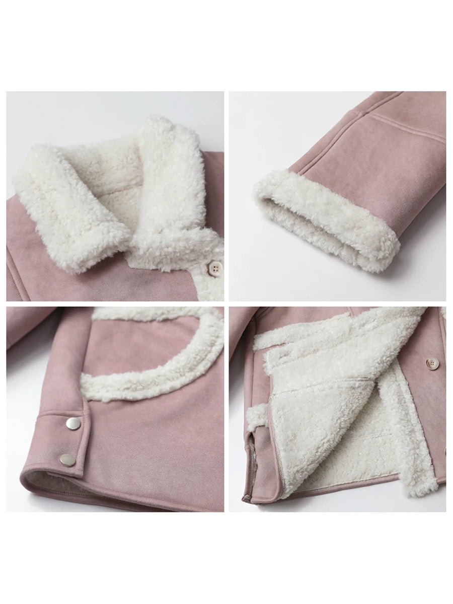 CHIC VEN Damen PU Lederjacke – Lockere Einreihige Motorradjacke mit Wildleder-Einsätzen, Casual Herbst & Winter Mantel 2025