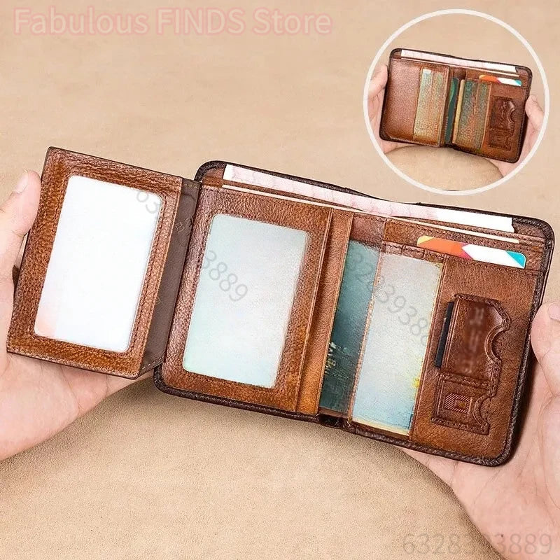 Herren Leder Geldbörse mit RFID-Schutz – Vintage Kurzportemonnaie aus echtem Leder für Karten, Ausweis und Bargeld