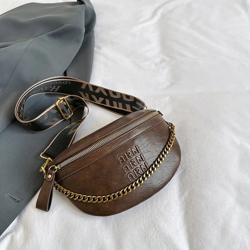 Talkingabao Damen Fanny Pack – Stylische PU-Leder Bauchtasche mit Kette, Trendige Crossbody- & Chest Bag 2024