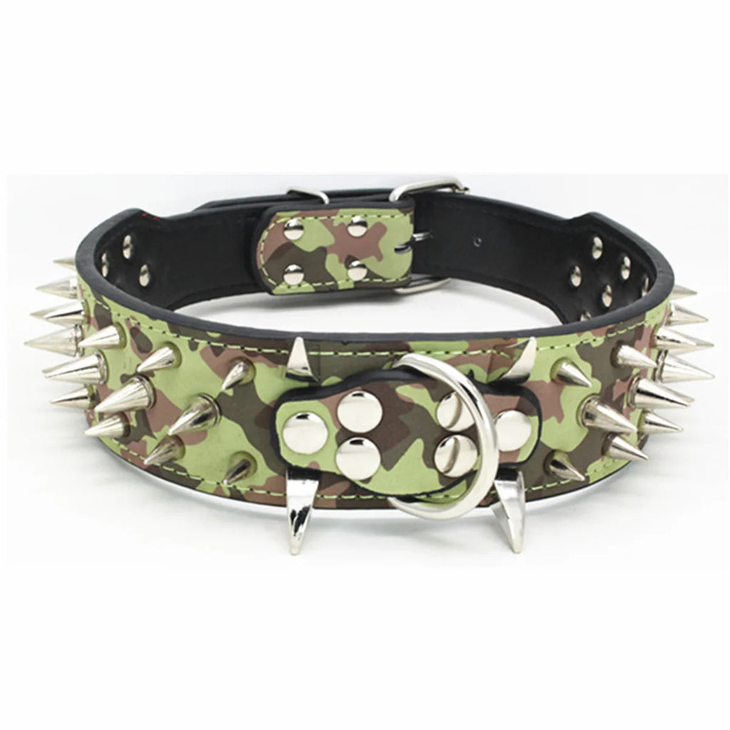 Spikes Hunde-Halsband & Leinen-Set aus Leder – Nieten-Halsband mit Polsterung, verstellbar & robust für Outdoor-Spaziergänge