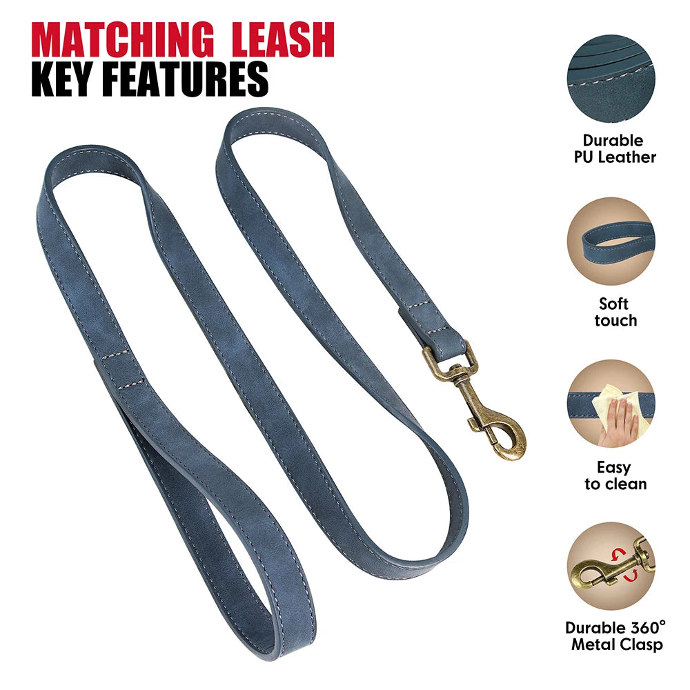 Verstellbares Hunde-Halsband & Leinen-Set aus PU-Leder – Weiches, langlebiges Hundehalsband mit Leine für kleine, mittlere & große Hunde