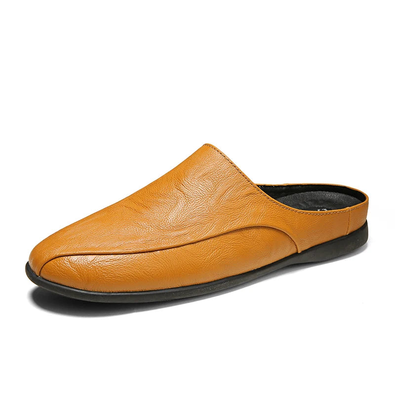 Herren Sommer Loafer aus echtem Leder – Atmungsaktive Half-Slipper Slip-On Driving Shoes, Bequeme Casual Schuhe für Alltag & Freizeit