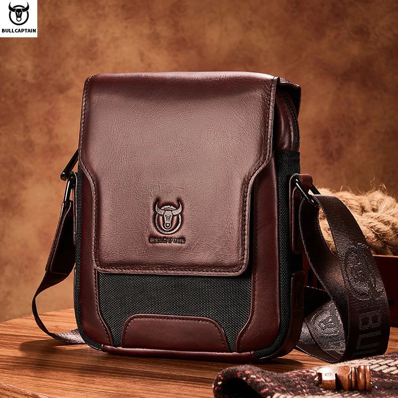 BULLCAPTAIN Herren Leder Messenger Bag – Casual & Business Crossbody Bag aus Echtem Leder