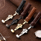 Echtes Leder Uhrenarmband mit Schmetterlingsschließe & Holzbox – Premium Armband 18/20/22/24 mm für klassische Armbanduhren