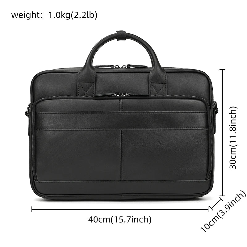Luufan Herren Leder-Aktentasche - Maletín de cuero Vintage Crazy Horse para portátil de 15,6", bolso bandolera grande para negocios
