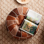 Pouf en cuir PU marokkanischer avec autocollants – Grand repose-pieds et coussin 50 × 35 cm, non tissé, fabriqué à la main 