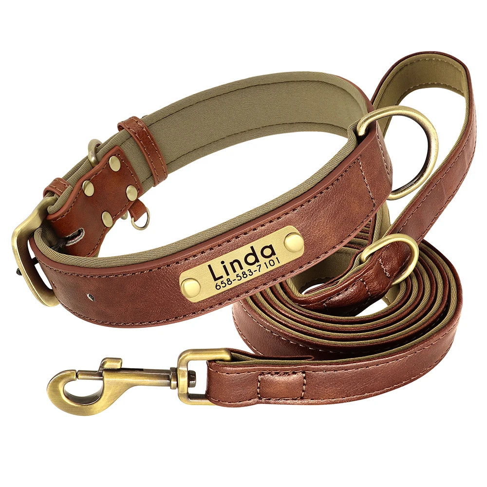 Customized Leder-Hundehalsband & Leinen-Set – Weiches, Gepolstertes Leder für Kleine, Mittelgroße und Große Hunde mit Kostenloser Gravur