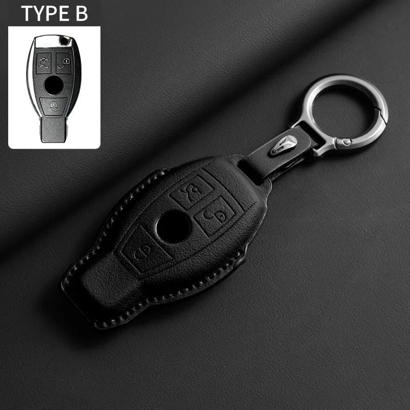 Vollumschließende Flip Leder Autoschlüssel Hülle für Mercedes-Benz – Premium Key Case Cover für A, C, E, S, G-Klasse, GLC, CLA, GLB, GLS, GLA (W177/W205/W213/W222/X167)