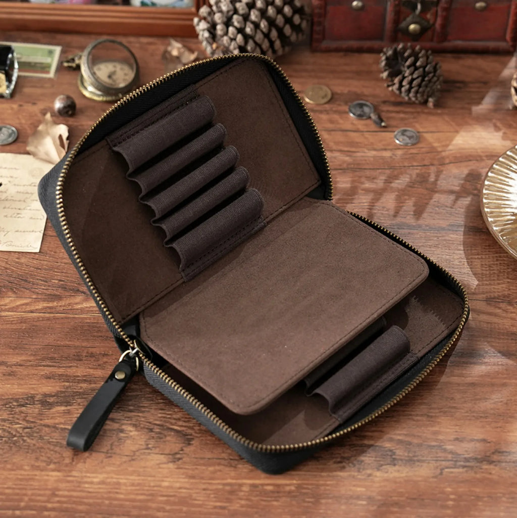 Echte Leder Füllfederhalter-Mappe mit Reißverschluss – Stifteetui mit 10 Fächern & großer Kapazität für Büro & Schule
