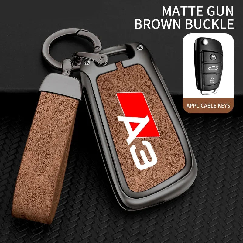 Premium Autoschlüssel Hülle aus Zinklegierung & Leder für Audi A3 (8L/8P/8V), S3 & RS3 – Elegantes Key Case Cover mit Schlüsselanhänger