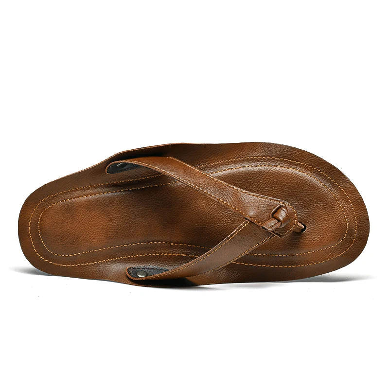 Herren Flip-Flops mit dünner Sohle – Sommerliche Lederoptik Zehentrenner, Leichte Casual Slipper für Outdoor & Freizeit