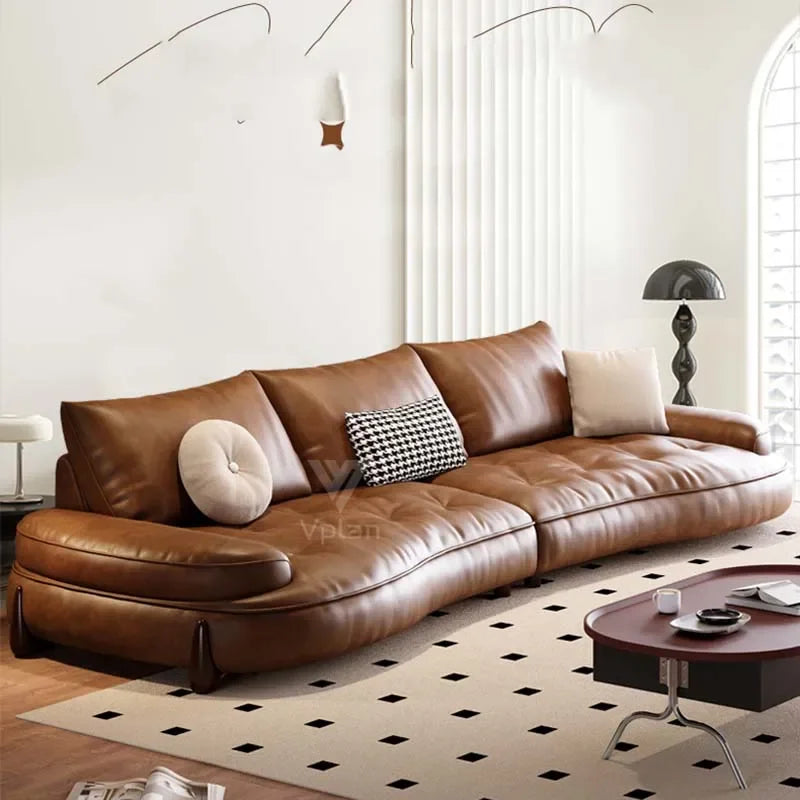Design Boden-Sofa aus Echtleder in Braun – Relax Liegesofa im italienischen Stil, wandelbar zum Schlafsofa, modernes Wohnzimmer- und Hotelsofa